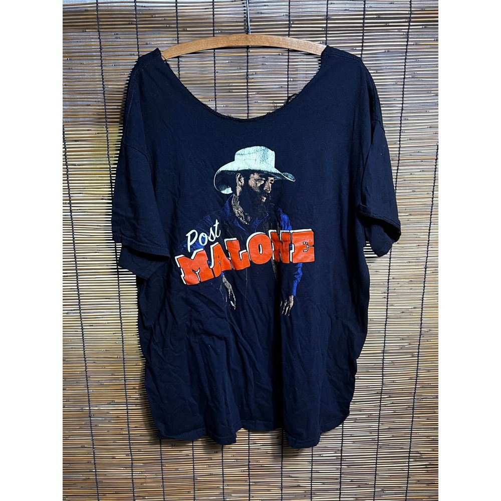 Post Malone Cowboy Graphic T-Shirt Black Custom Cut Scoop Neck Men XL 2XL